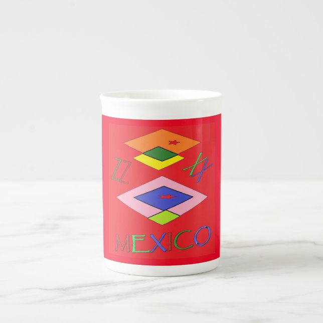 MEXIKO Ethno Muster und Farbe rot Prozellantasse (Vorderseite)