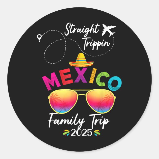 Mexiko Familienurlaub Cancun 2025 Straight Trippi Runder Aufkleber (Vorderseite)