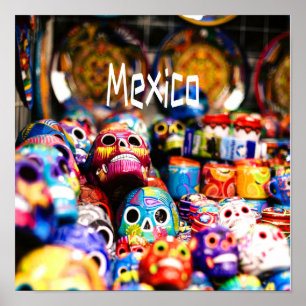 Mexiko Farbige, helle Schädel Poster