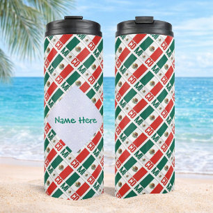 Mexiko Flag Tiled Green Personalisiert Thermosbecher