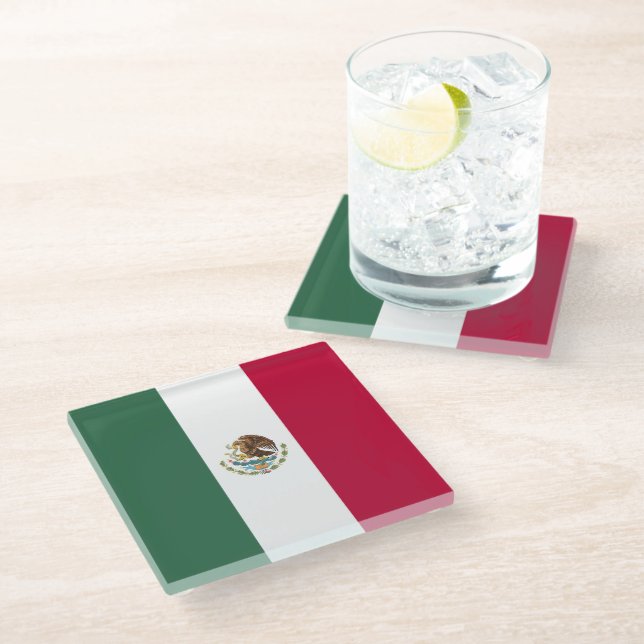 Mexiko-Flagge Glasuntersetzer (Schrägansicht)