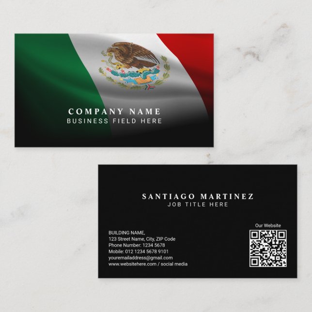 Mexiko-Flagge mit QR-Code | Professionell Visitenkarte (Vorne/Hinten)