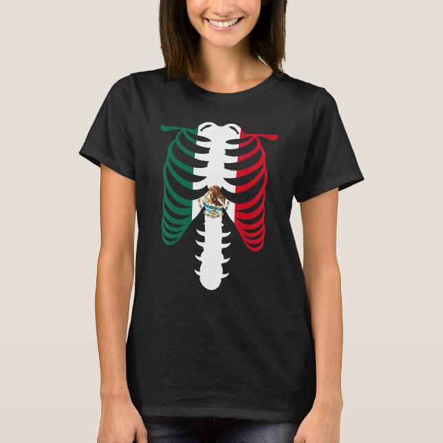 Mexiko Flaggenstaaten Skelett Patriotisches Mexiko T-Shirt (Vorderseite)