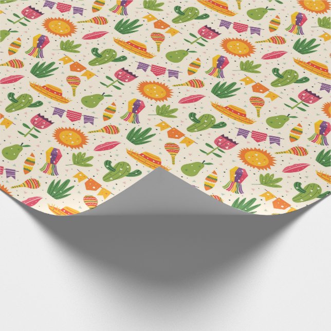 Mexiko Gelbgrün-rosa Party Muster Geschenkpapier (Ecke)