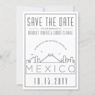 Mexiko-Hochzeit stilisierte Skyline Save-the-Date Einladung