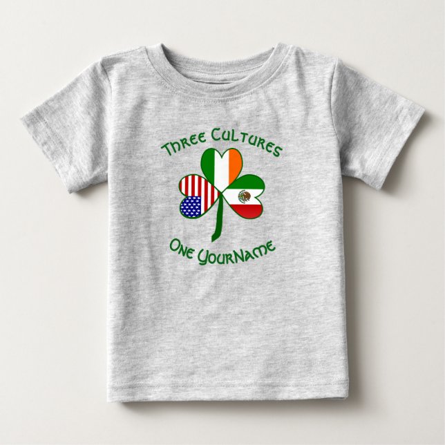 Mexiko Irish American Flags Kleeblatt Ihr Name Baby T-shirt (Vorderseite)