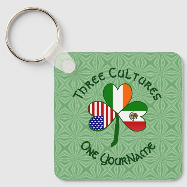 Mexiko Irish American Flags Kleeblatt Ihr Name Schlüsselanhänger (Vorderseite)