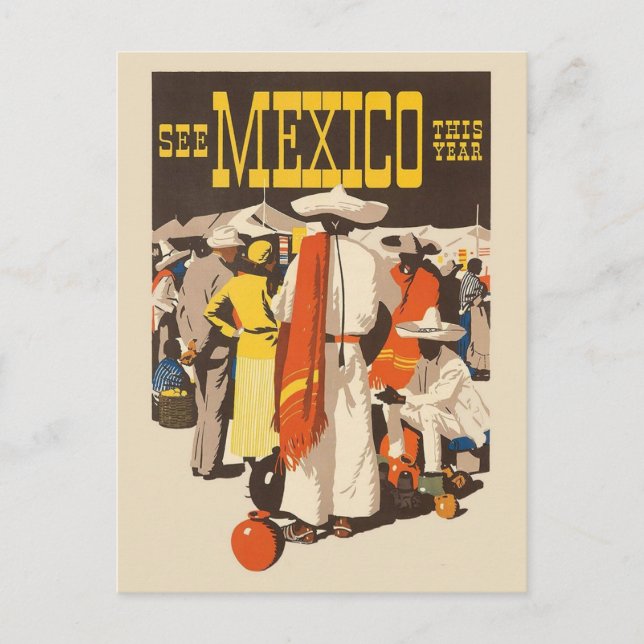 Mexiko Jahrgang Reise Postkarte (Vorderseite)
