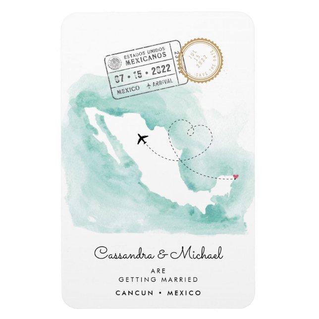 Mexiko-Karte | Cancun | HOCHZEIT IN URLAUBSORT Magnet (Vertikal)