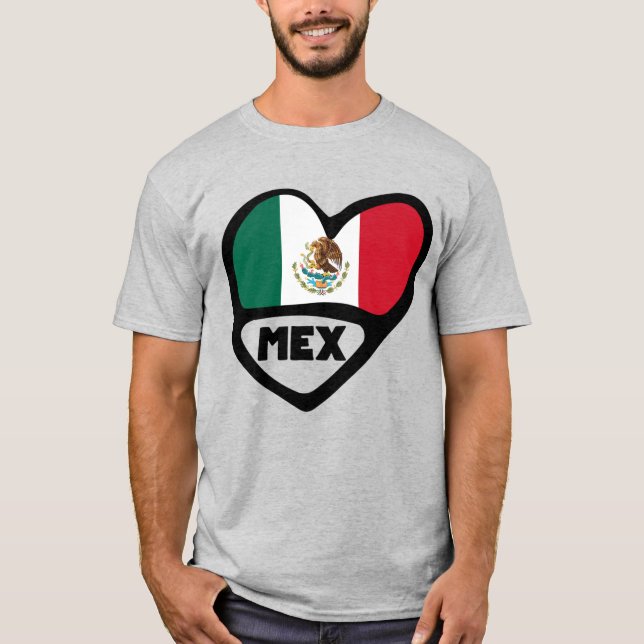 Mexiko Ländercode Flaggenherz, MEX T-Shirt (Vorderseite)