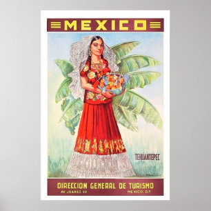 Mexiko, mexikanische Frau mit tropischem Obstkorb Poster