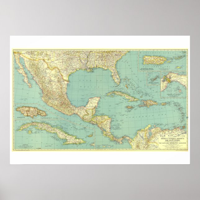" Mexiko/Mittelamerika: 1934 Detaillierte Karte .. Poster (Vorne)