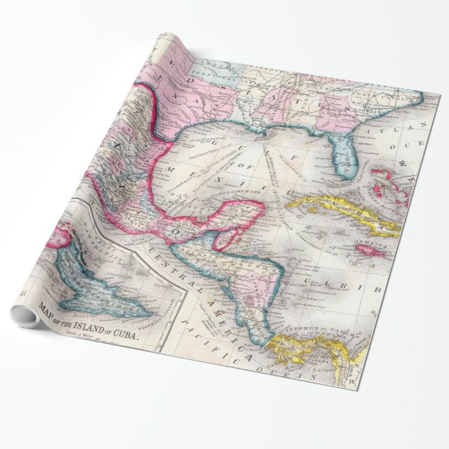 Mexiko, Mittelamerika und karibische Karte (1860) Geschenkpapier (Ungerollt)