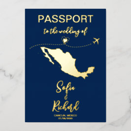 Mexiko Pass Hochzeitsziel Gold Folieneinladung