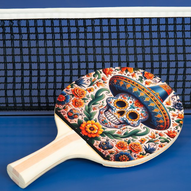 Mexiko | Reisen Vintager Retro-Zuckerschädel Tischtennis Schläger (InSitu)