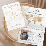 Mexiko - Reisepass für Hochzeiten - Weltkarte Einladung<br><div class="desc">Modernes und elegantes Mexico World Map Einladung Wedding Destination,  wie Pass.Golden Kompass Wappen mit Monogramm auf der Titelseite</div>