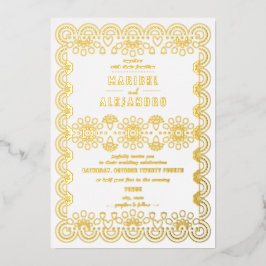 Mexiko Scalloped Papel Picado Weiße Hochzeit Folieneinladung
