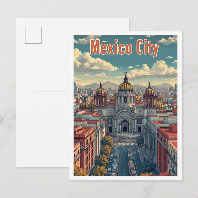 Mexiko-Stadt Mexiko Kunstreise Illustration Postkarte (Vorne/Hinten)