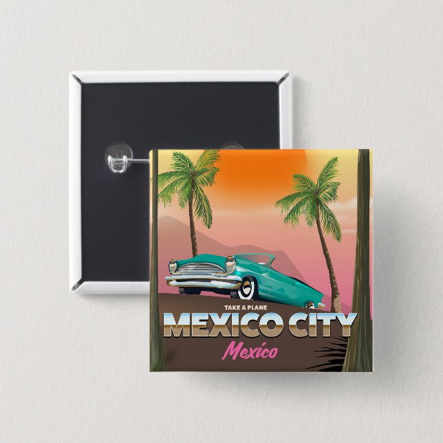 Mexiko-Stadt, Mexiko-Urlaubsposter Button (Vorne & Hinten)