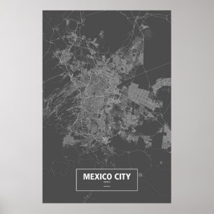 Mexiko-Stadt, Mexiko (weiß auf schwarz) Poster