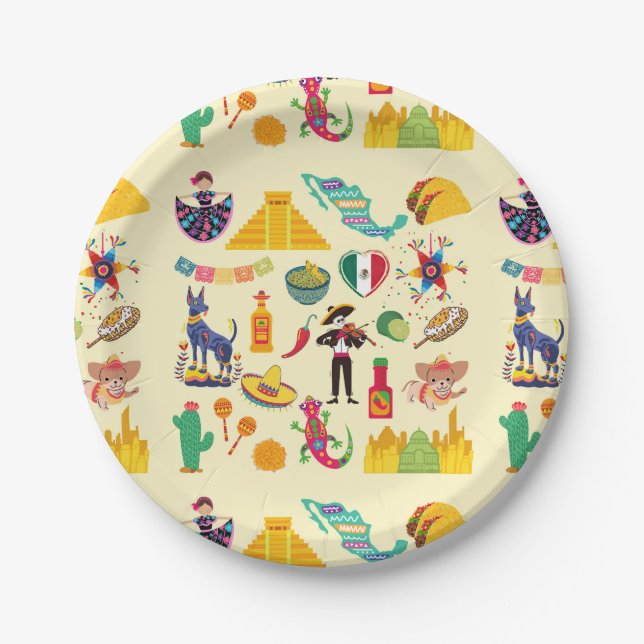 Mexiko-Symbole Pappteller (Vorderseite)