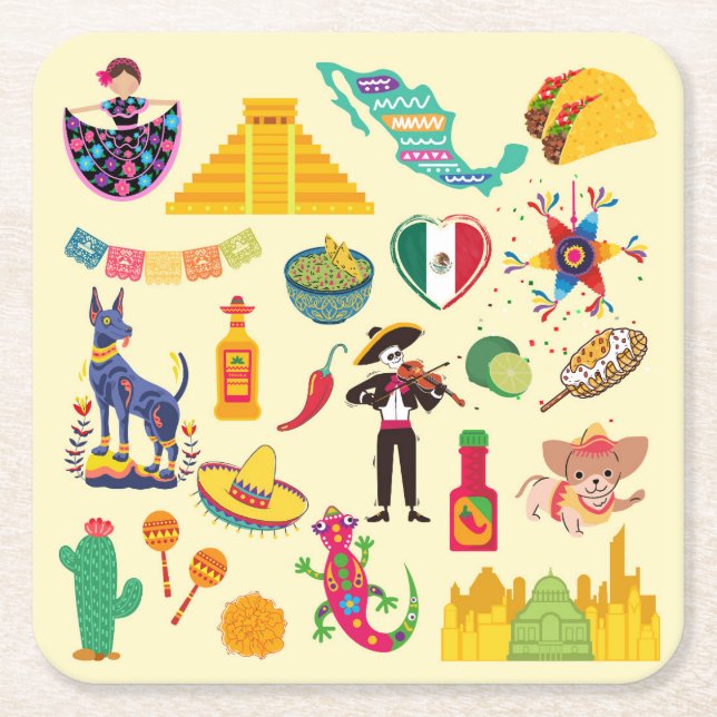 Mexiko-Symbole Rechteckiger Pappuntersetzer (Vorderseite)