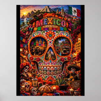 Mexiko-Totenkopf-Kunstwerk | Geisteszustand Poster