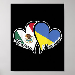 Mexiko Ukraine Flaggenherz Halb Mexikaner Hälfte Poster