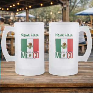 Mexiko und Mexikanische Flagge Grüne Personalisier Mattglas Bierglas