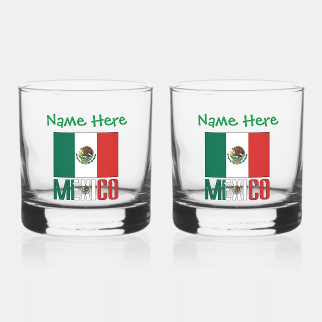 Mexiko und Mexiko: Grüne Persönlichkeit der Flagge Whiskyglas (Vorderseite)
