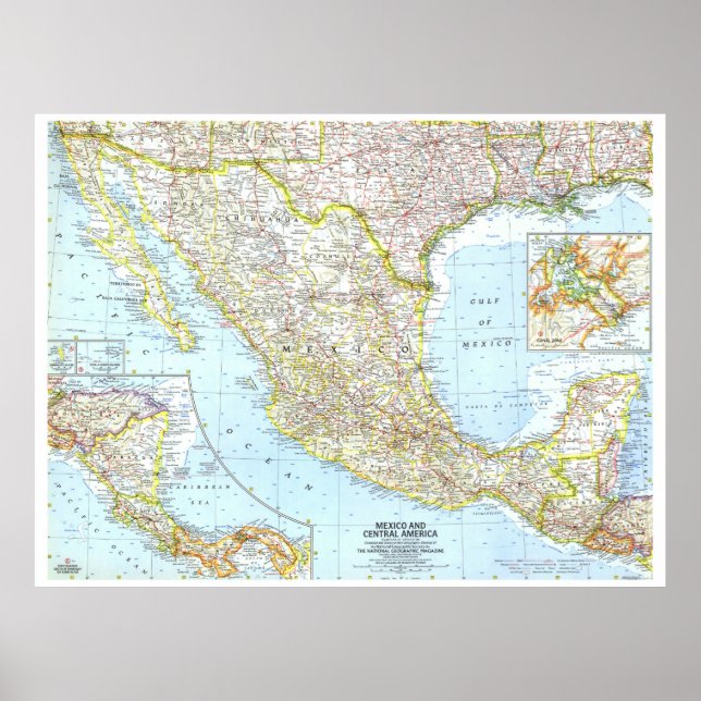 " Mexiko und Mittelamerika: 1961 Detaillierte MAP. Poster (Vorne)