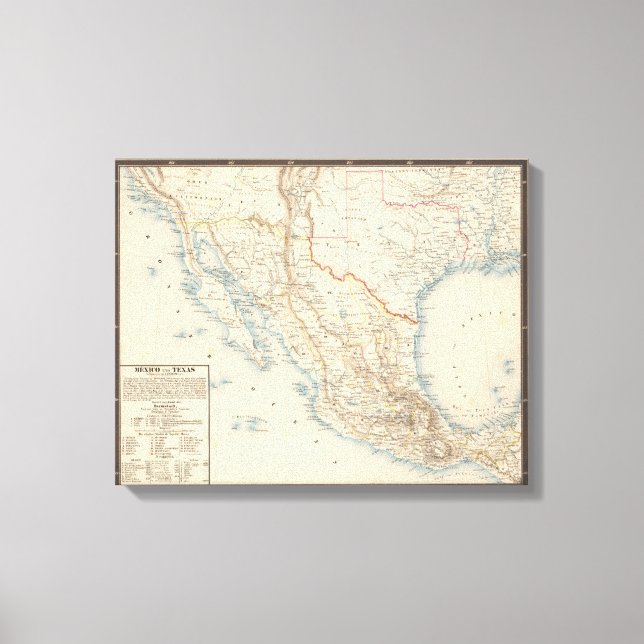 Mexiko und Texas Karte Leinwanddruck (Vorderseite)