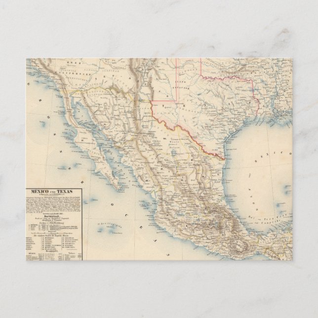 Mexiko- und Texas-Karte Postkarte (Vorderseite)