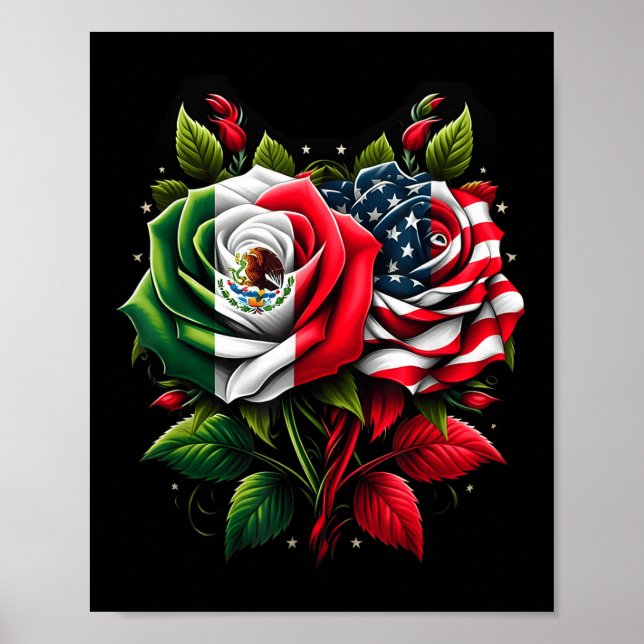 Mexiko-USA-Flagge mexikanische Flagge American Fla Poster (Vorne)