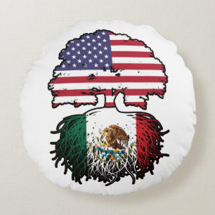 Mexiko USA Tree Roots Flag Rundes Kissen