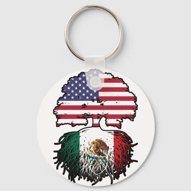 Mexiko USA Tree Roots Flag Schlüsselanhänger (Vorderseite)