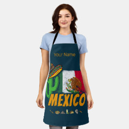 Mexiko Vintager Kaktus mit Fahne Sombrero Souvenir Schürze