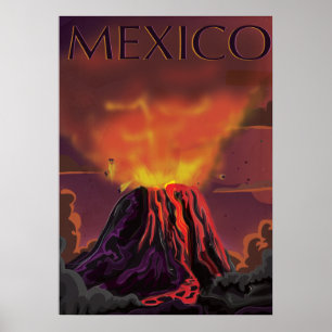 Mexiko Vulkan Reiseplakat Poster