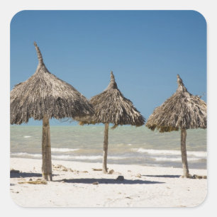 Mexiko, Yucatan-Halbinsel, Progreso. Strohdach Quadratischer Aufkleber