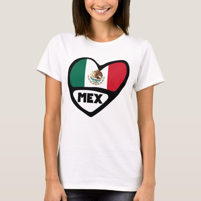 Mexique Code Pays Coeur Drapeau, T-shirt MEX (Devant)