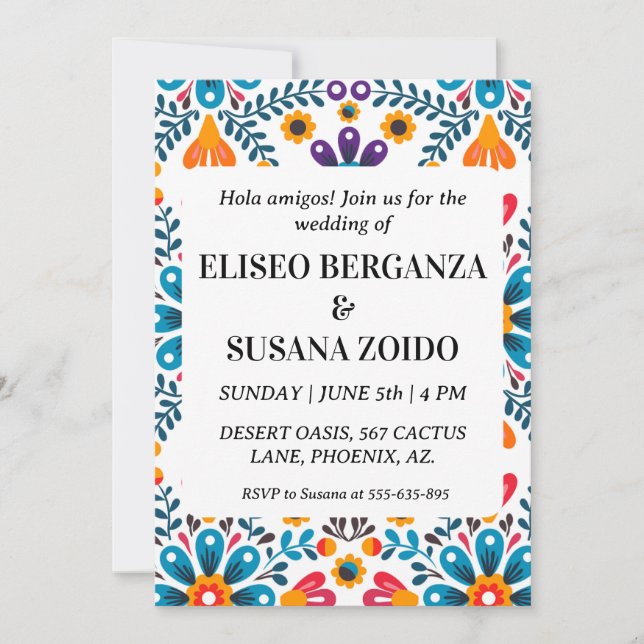 mexique coloré invitation mexicaine mariage (Devant)