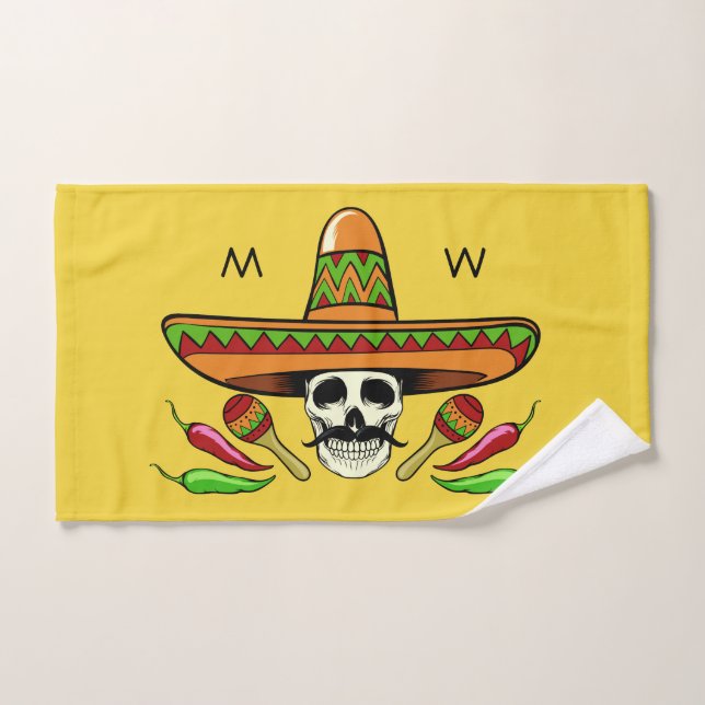Mexique Crâne personnalisé monogramme et serviette (Serviette à main)