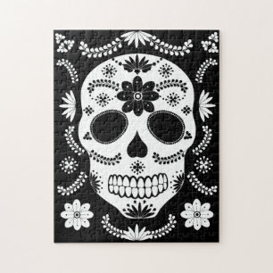 Mexique Crâne sucre Noir et Blanc Puzzle