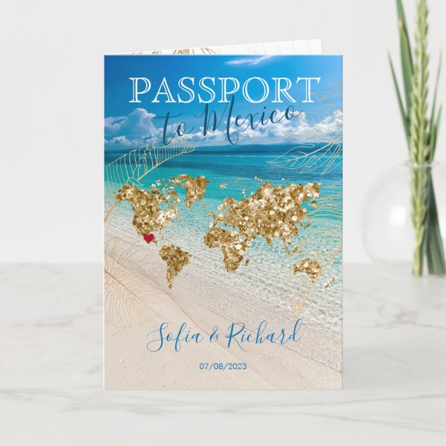 Mexique Destination Mariage Passeport Gold Carte (Devant)
