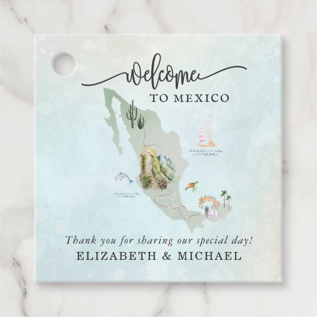 Mexique Mariage Bienvenue étiquettes cadeaux (Devant)