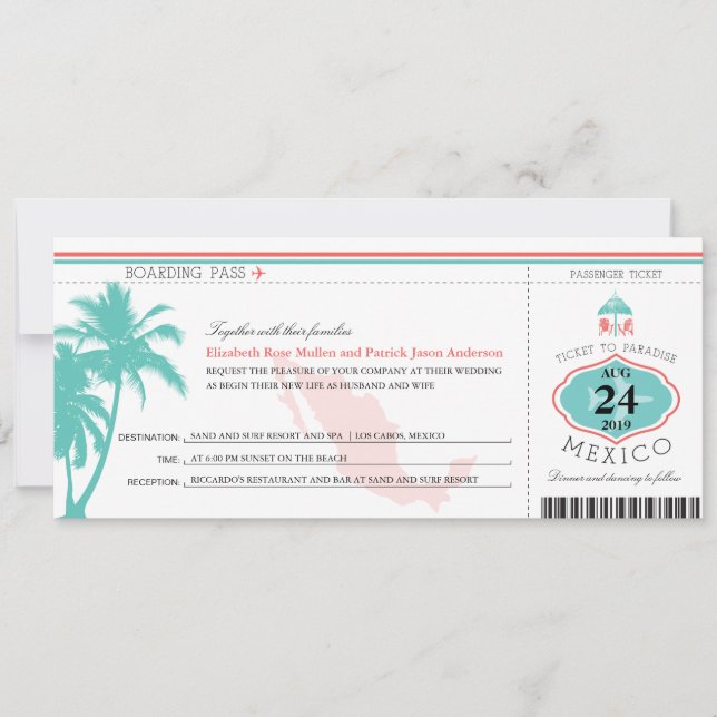 Mexique Mariage de carte d'embarquement (Devant)