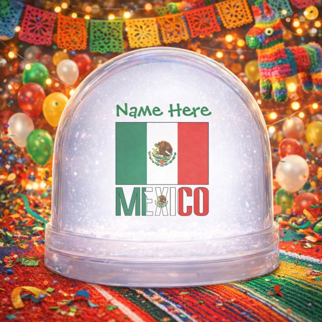 Mexique Mexique Drapeau Vert Personnalisation (Personalized snow globe has Mexican Flag and MEXICO in flag colors. Add a name above in green text.)