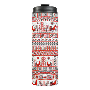 Mezen Malerei. Dekoratives, nahtloses Muster. Chic Thermosbecher