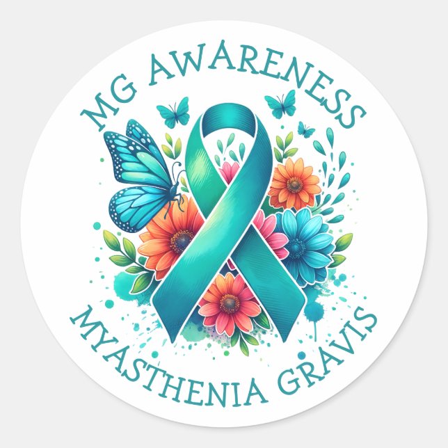 MG-Bewusstsein | Myasthenia Gravis Ribbon Runder Aufkleber (Vorderseite)