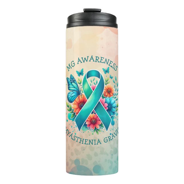 MG-Bewusstsein | Myasthenia Gravis Ribbon Thermosbecher (Vorderseite)